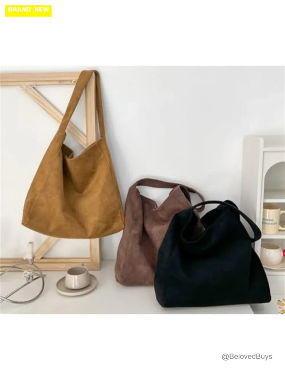 Large Faux Suede Slouchy Tote Bag Shoulder Bag Work Handbag